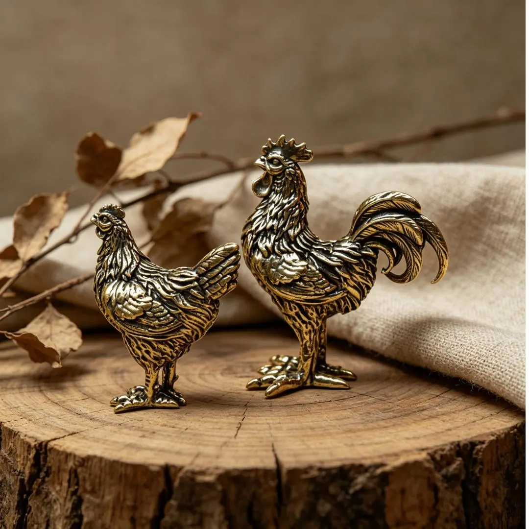Vintage Brass Rooster & Hen Figurine Set — Brass figurine image 5