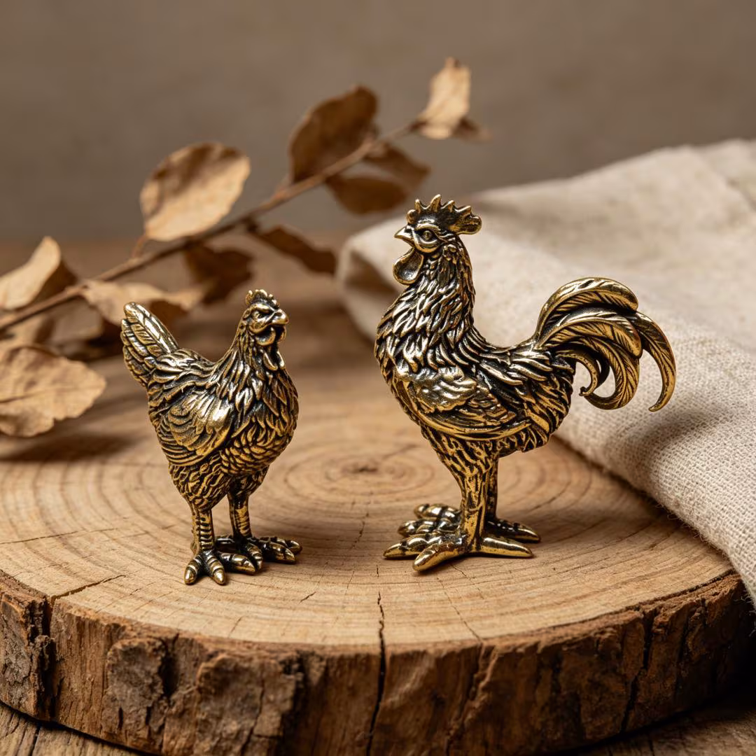 Vintage Brass Rooster & Hen Figurine Set — Brass figurine image 1