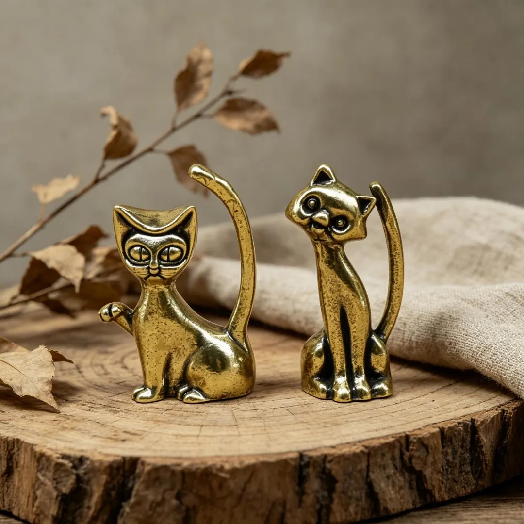 Vintage Brass Cat Figurine Set — Brass figurine image 1