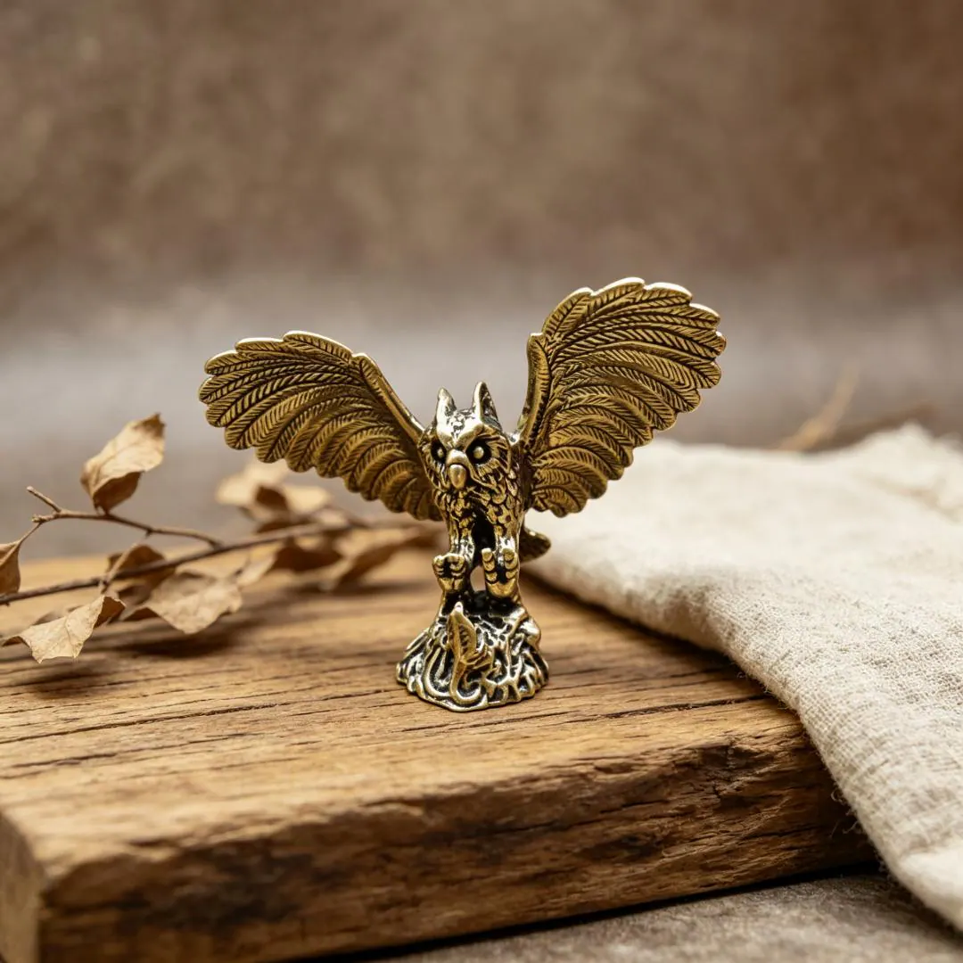 Vintage Brass Eagle & Owl Figurine Set — Brass figurine image 1