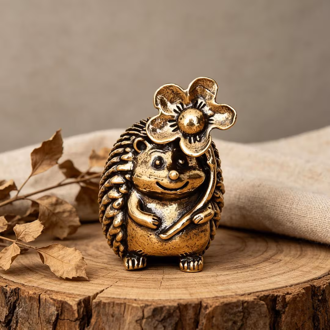 Vintage Brass Hedgehog Figurine Set — Brass figurine image 1