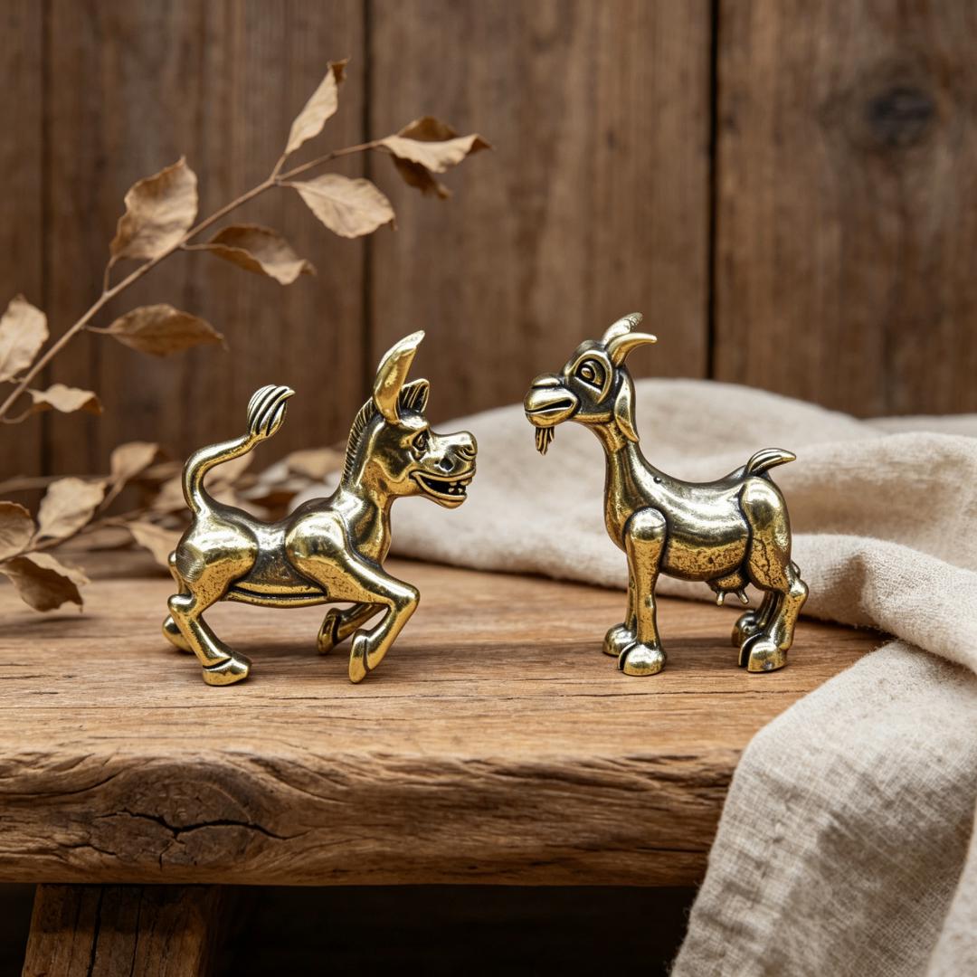 Vintage Brass Donkey & Goat Figurine Set — Brass figurine image 6