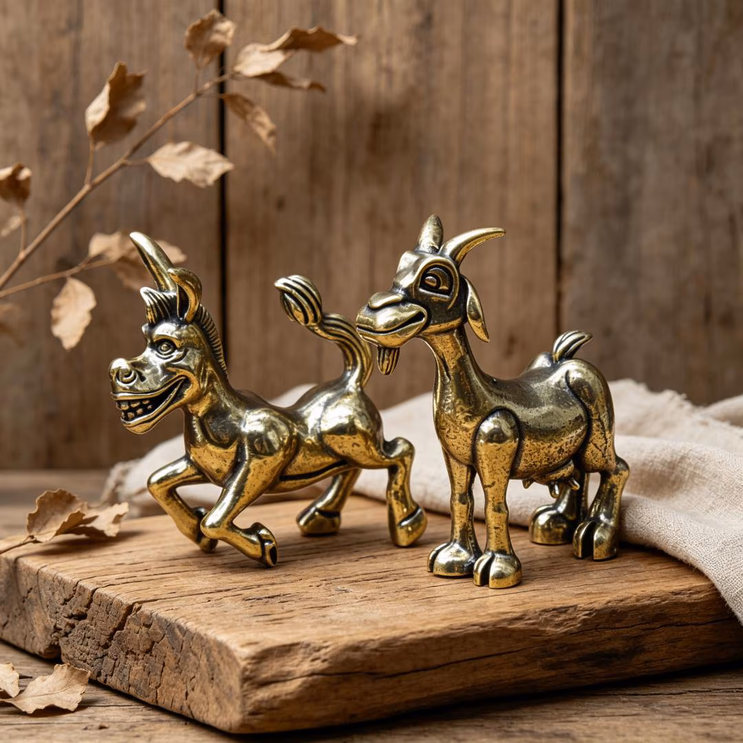 Vintage Brass Donkey & Goat Figurine Set — Brass figurine image 1