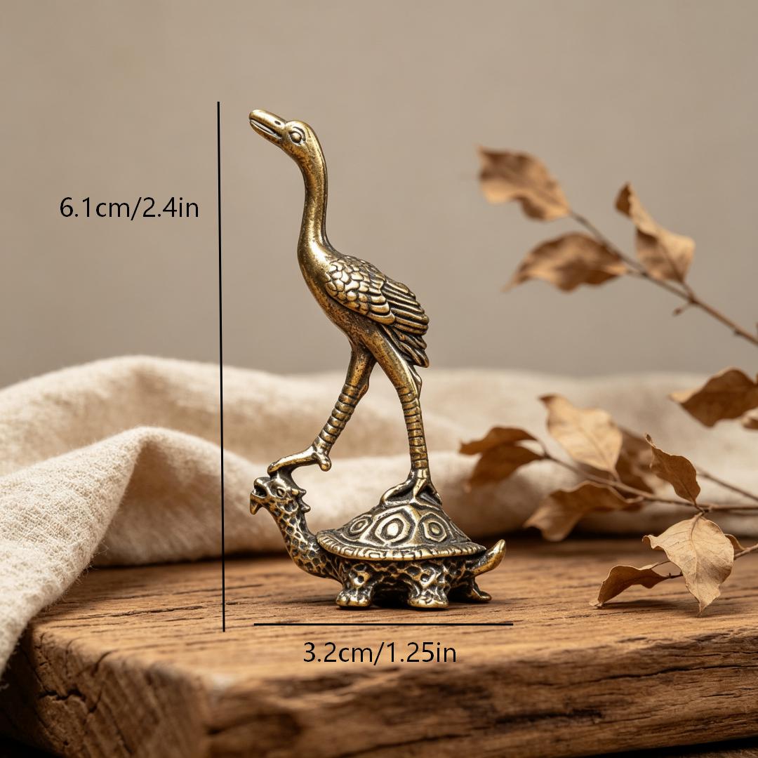 Vintage Brass Crane & Turtle Figurine — Brass figurine image 2