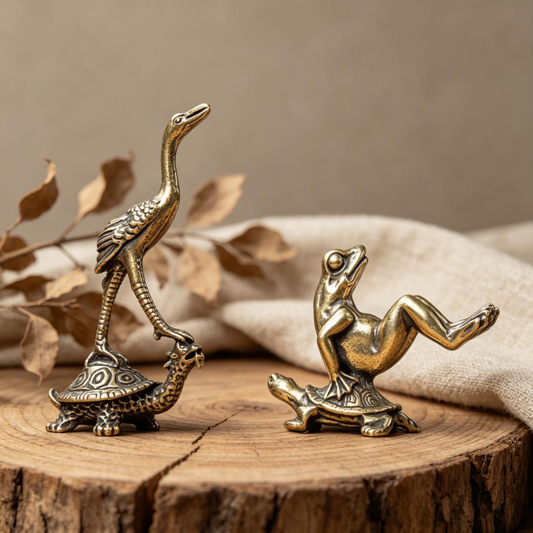 Vintage Brass Crane & Turtle Figurine — Brass figurine image 4