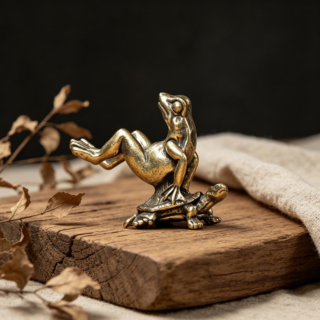 Vintage Brass Crane & Turtle Figurine — Brass figurine image 5