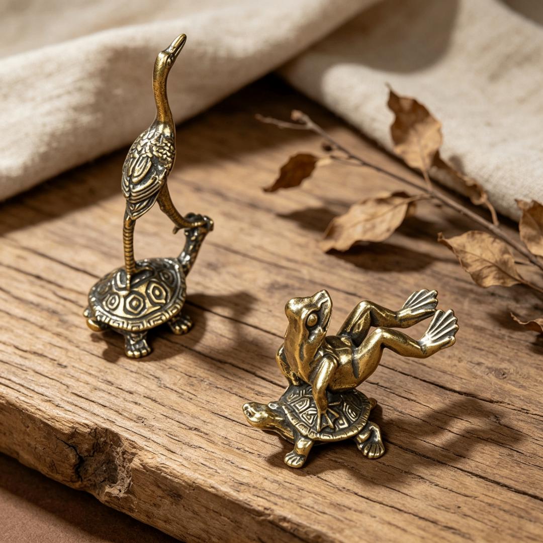 Vintage Brass Crane & Turtle Figurine — Brass figurine image 6