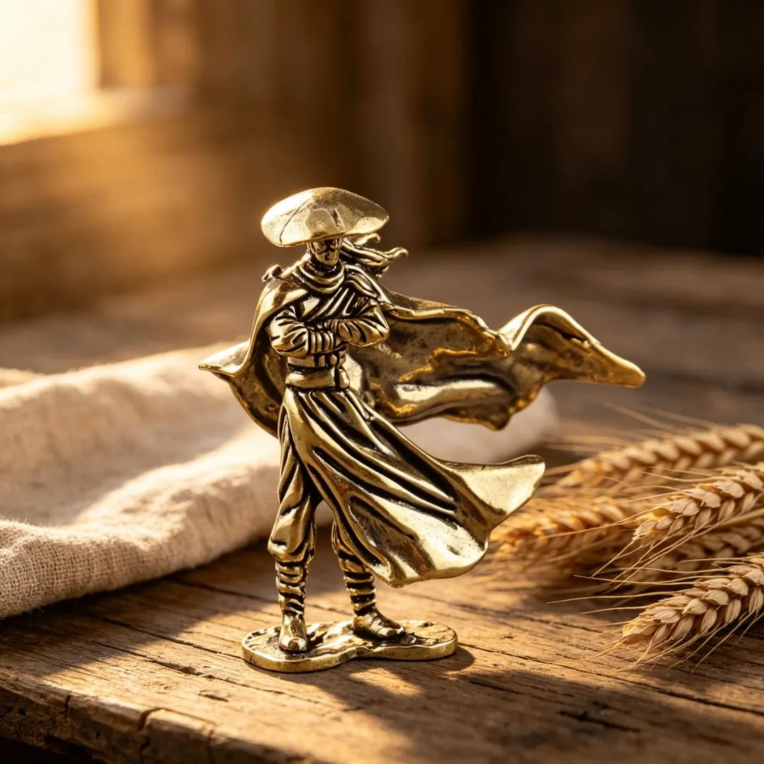 Vintage Brass Wandering Swordsman Figurine — Brass figurine image 5