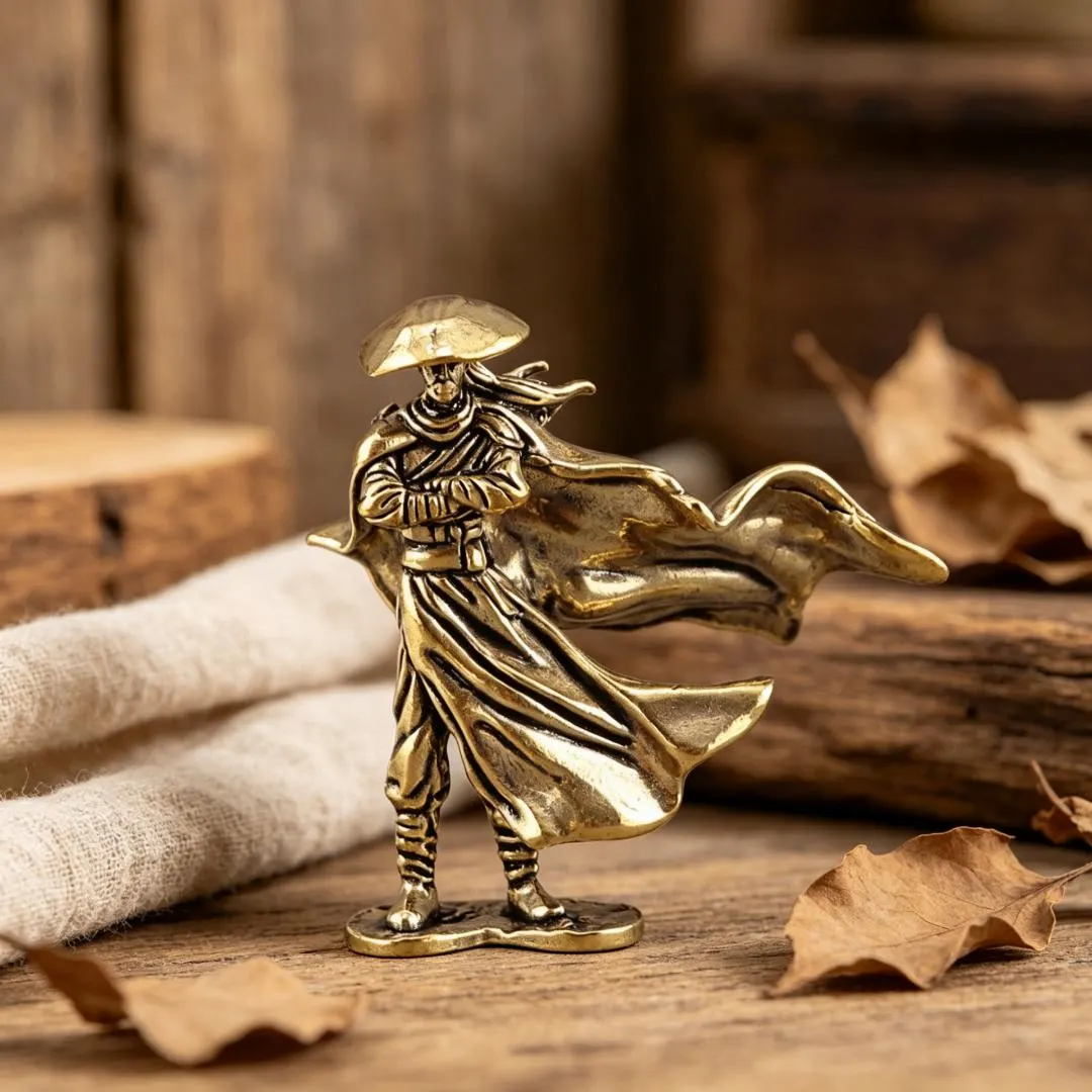 Vintage Brass Wandering Swordsman Figurine — Brass figurine image 1