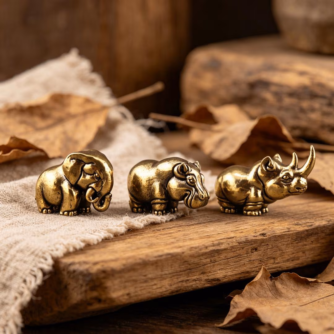 Vintage Brass Safari Animal Figurine Set — Brass figurine image 1
