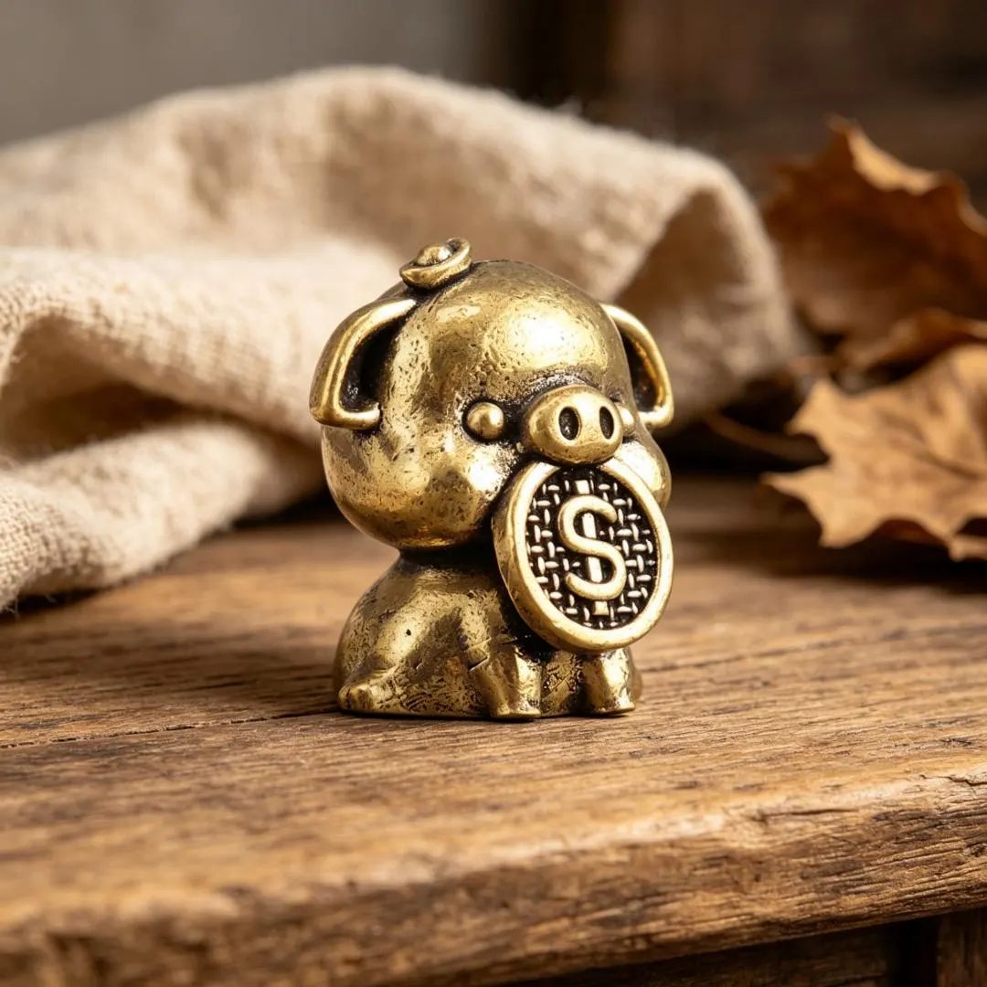 Solid Brass Lucky Pig Figurine — Copper figurine image 1