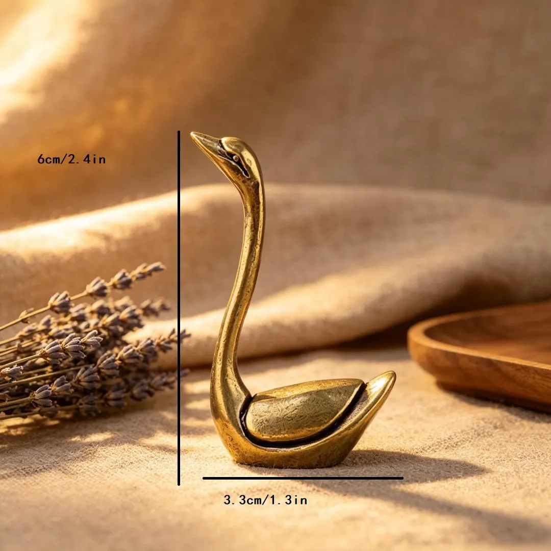 Handcrafted Solid Brass Swan Figurine | Vintage — Brass figurine image 3