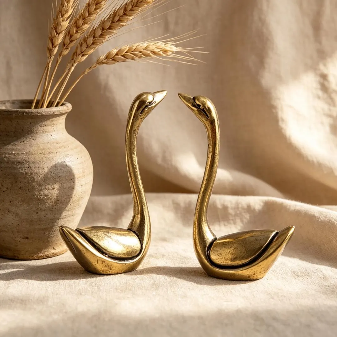 Handcrafted Solid Brass Swan Figurine | Vintage — Brass figurine image 4