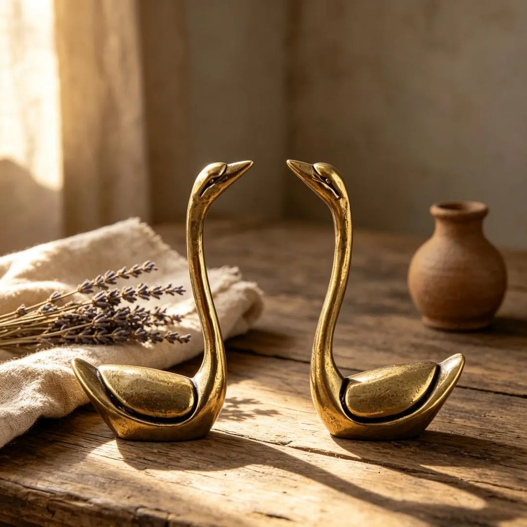 Handcrafted Solid Brass Swan Figurine | Vintage — Brass figurine image 5