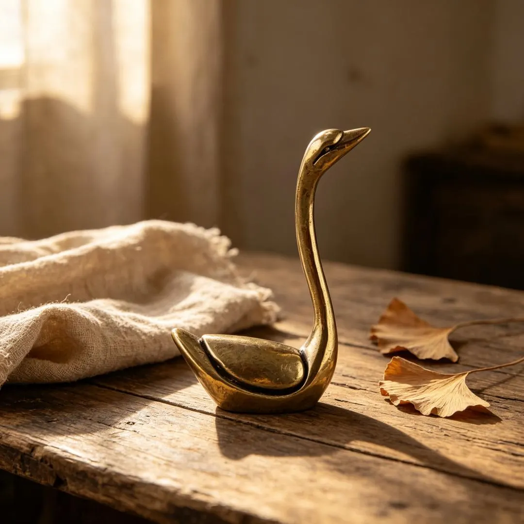 Handcrafted Solid Brass Swan Figurine | Vintage — Brass figurine image 1