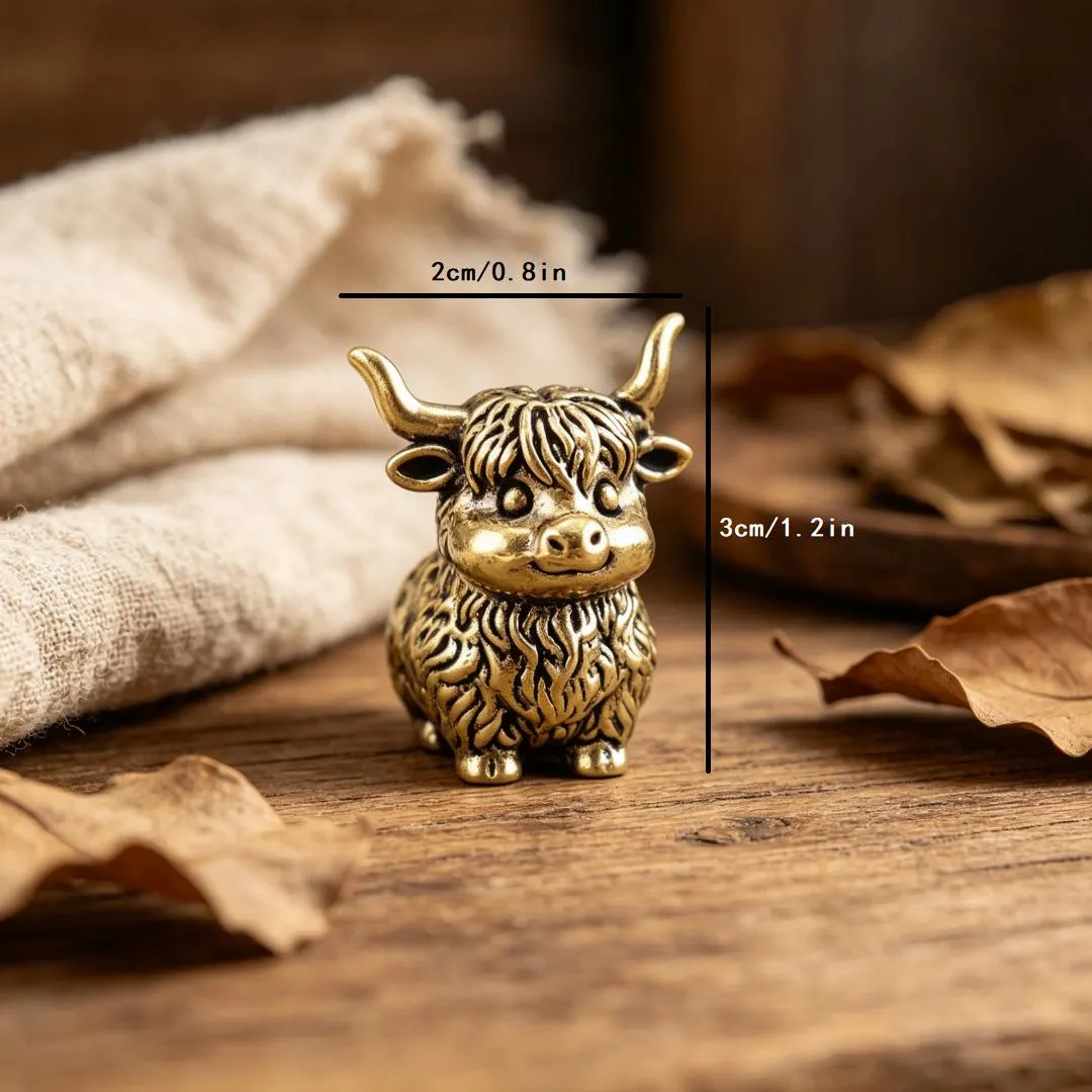 Handmade Solid Brass Highland Cow Mini Figurine — Copper figurine image 3