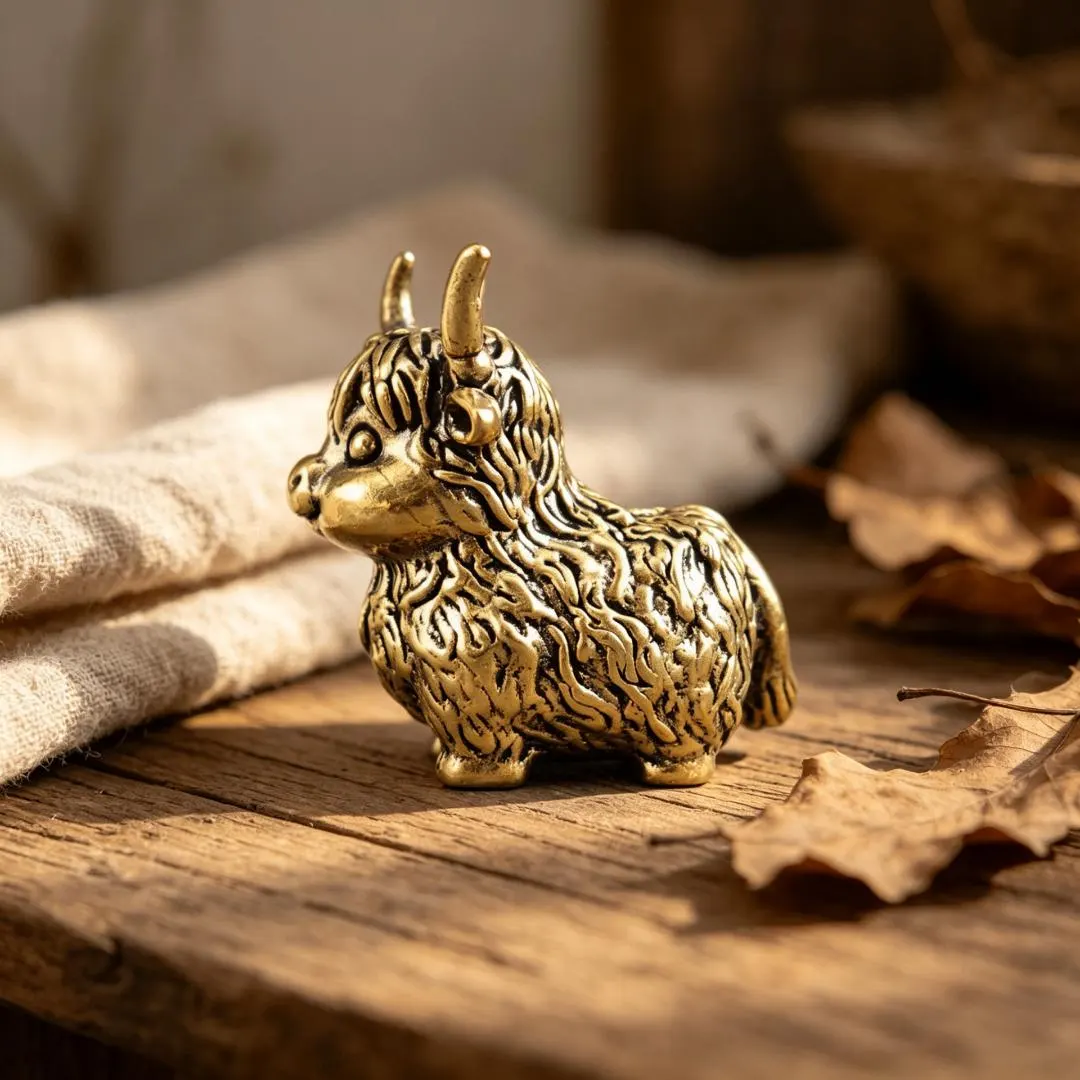 Handmade Solid Brass Highland Cow Mini Figurine — Copper figurine image 4