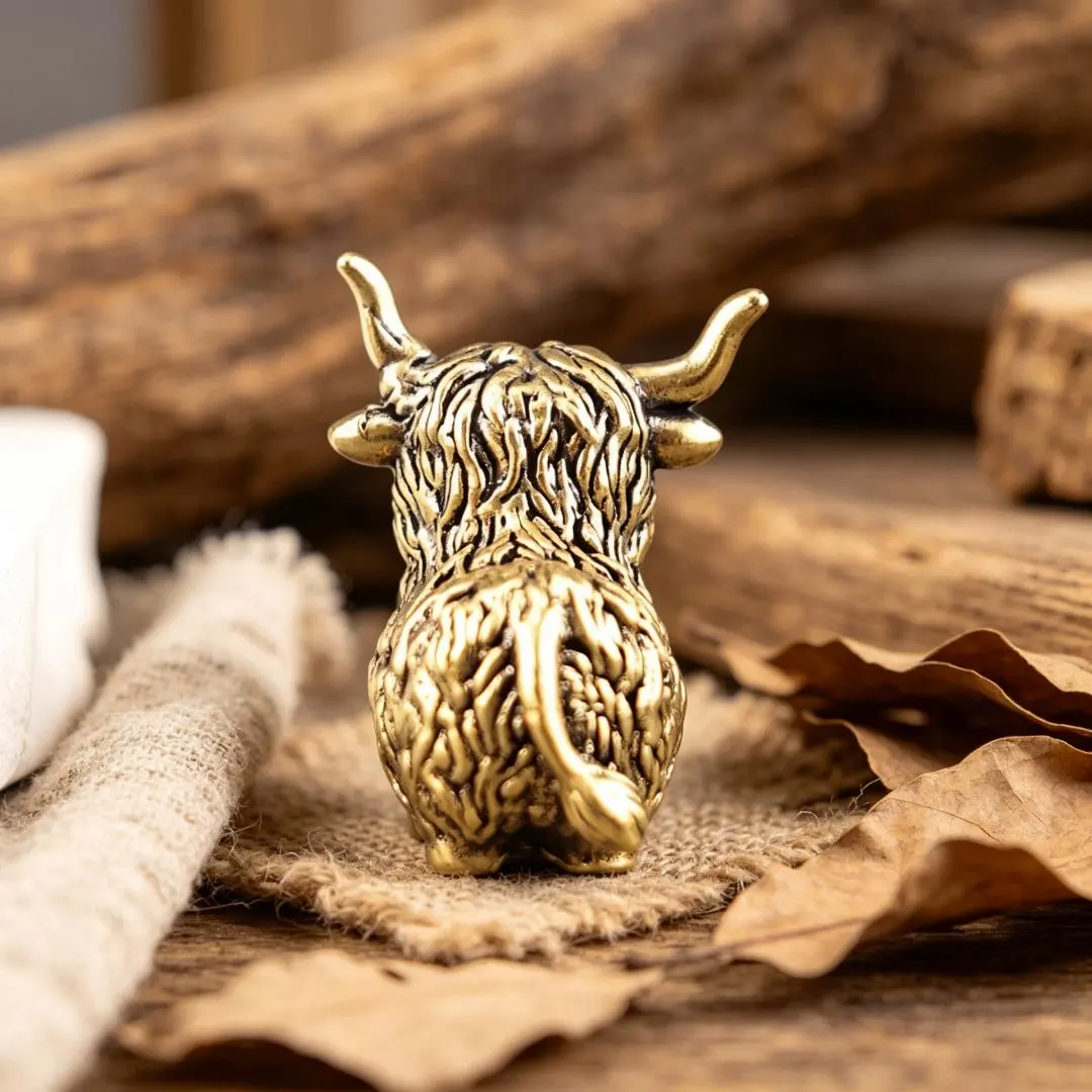 Handmade Solid Brass Highland Cow Mini Figurine — Copper figurine image 5