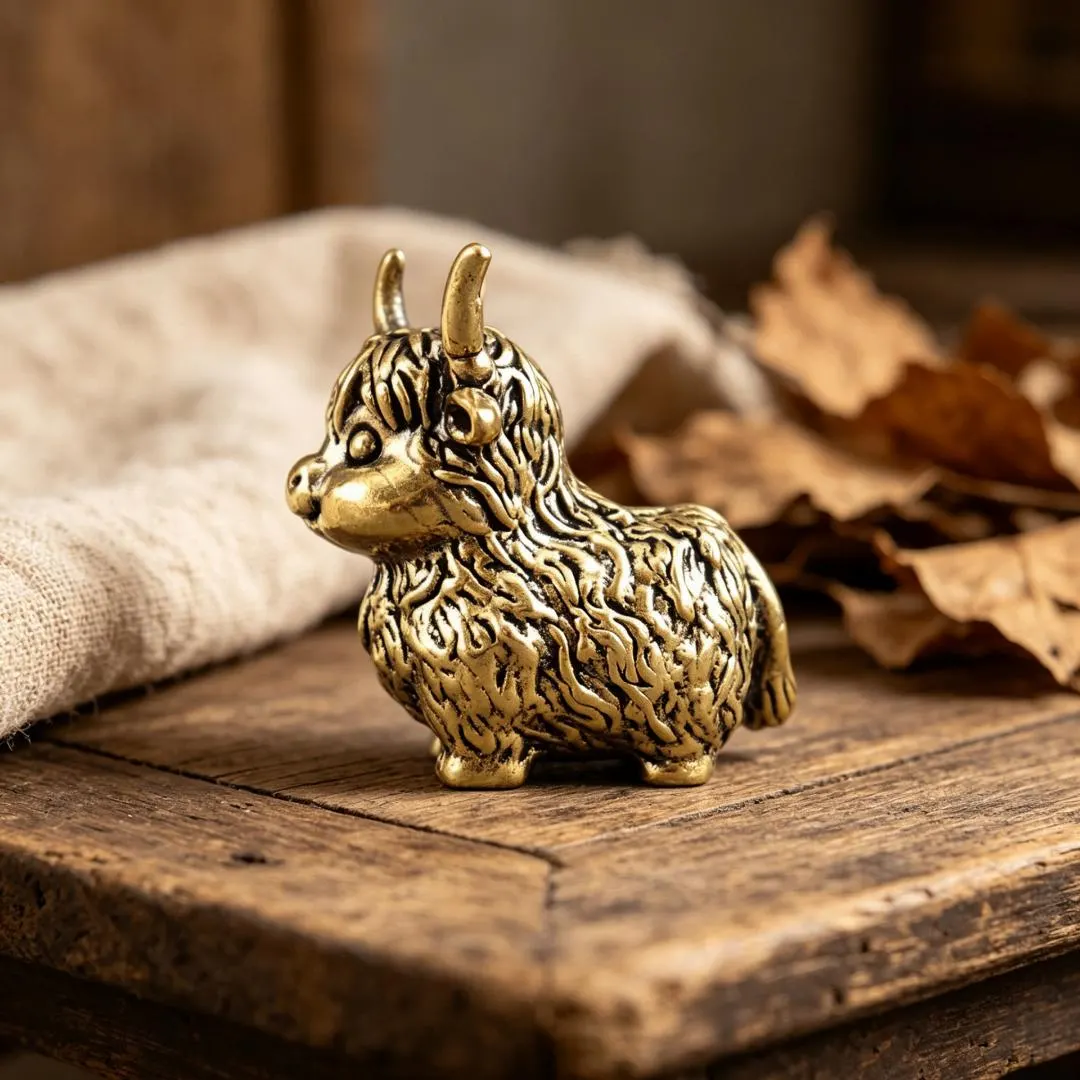 Handmade Solid Brass Highland Cow Mini Figurine — Copper figurine image 6