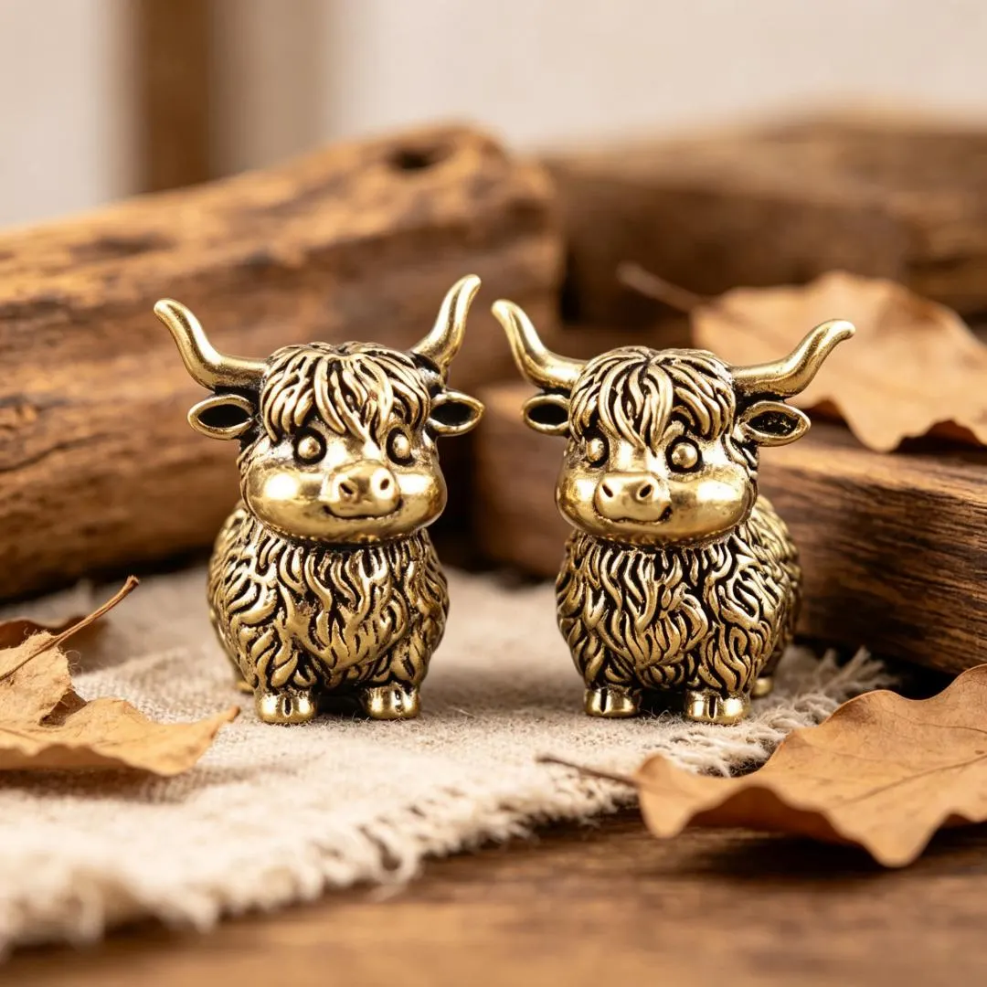 Handmade Solid Brass Highland Cow Mini Figurine — Copper figurine image 7