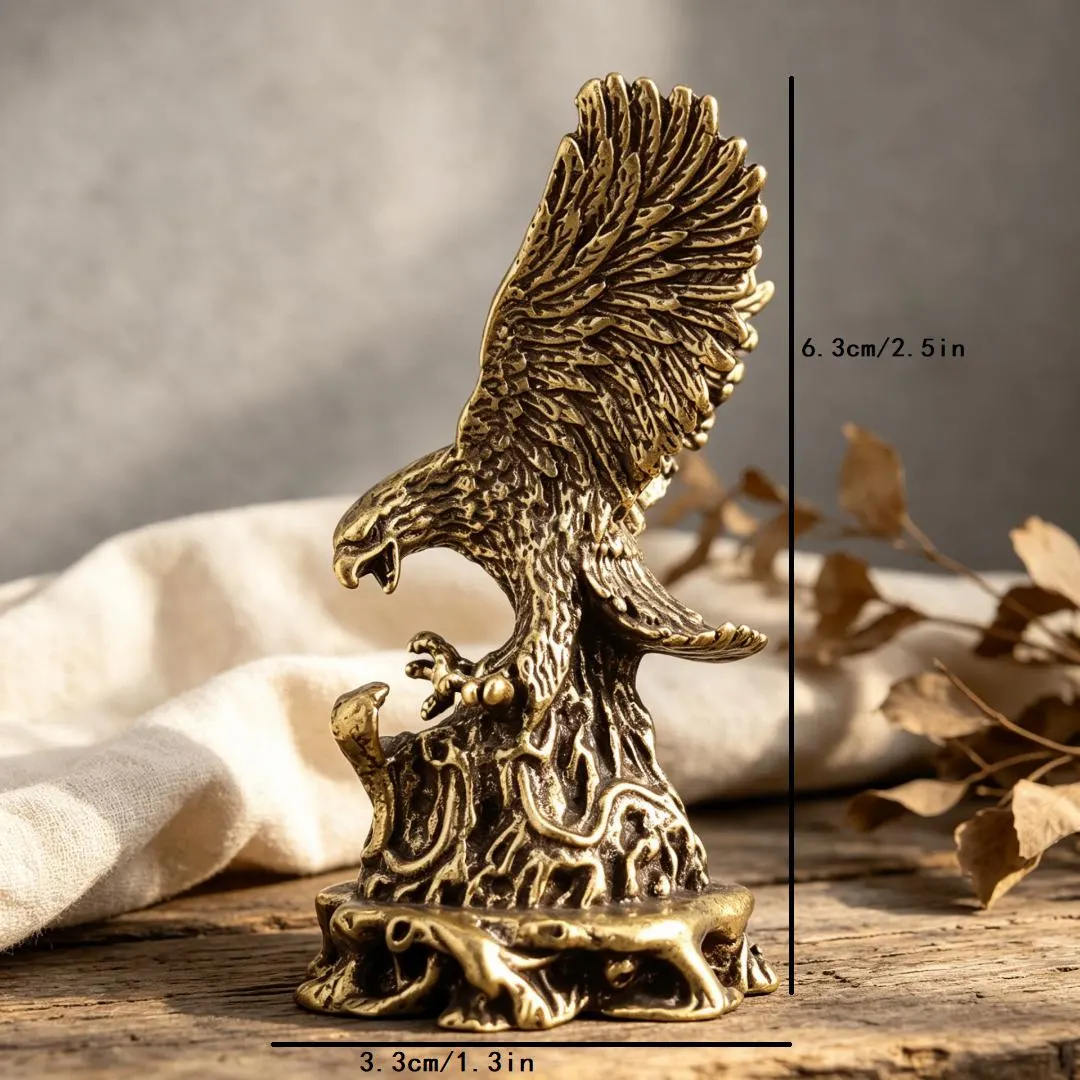Vintage Solid Brass Eagle Figurine Handmade Copper Hawk Statue Mini Desk Ornament Home Decor Gift — Copper figurine image 3