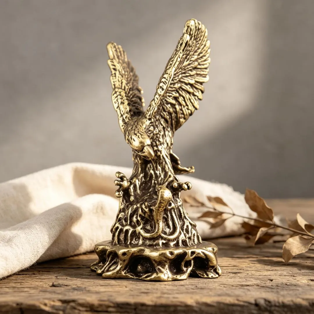Vintage Solid Brass Eagle Figurine Handmade Copper Hawk Statue Mini Desk Ornament Home Decor Gift — Copper figurine image 4