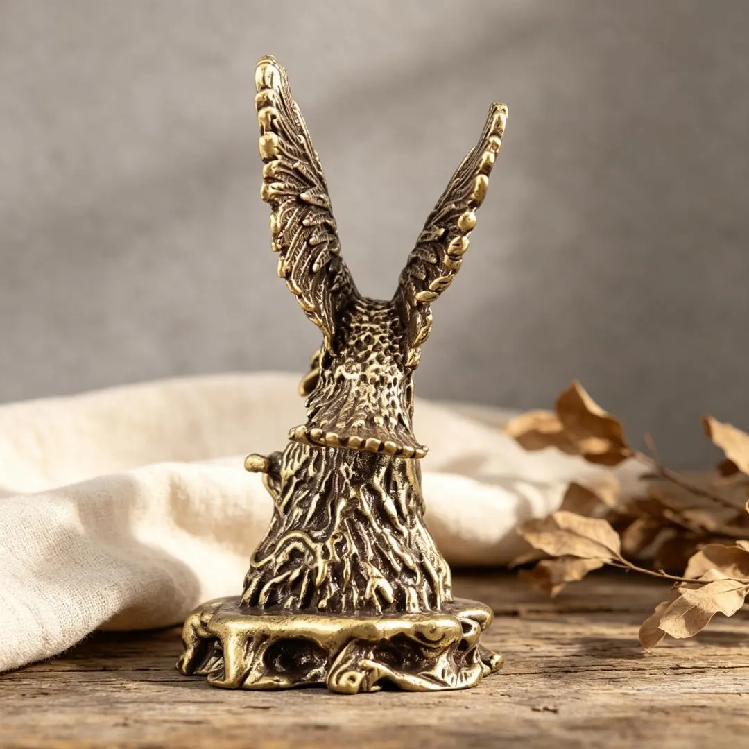 Vintage Solid Brass Eagle Figurine Handmade Copper Hawk Statue Mini Desk Ornament Home Decor Gift — Copper figurine image 5