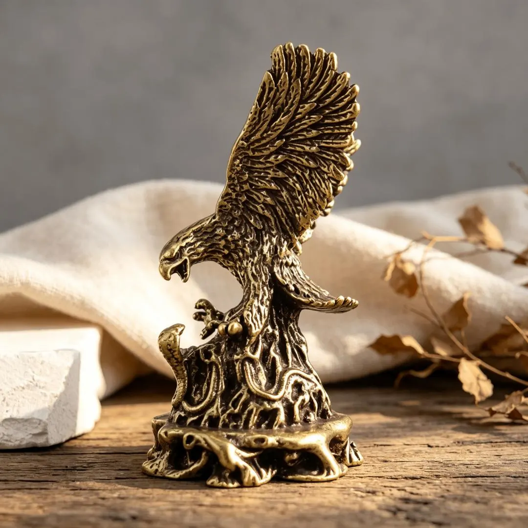 Vintage Solid Brass Eagle Figurine Handmade Copper Hawk Statue Mini Desk Ornament Home Decor Gift — Copper figurine image 6