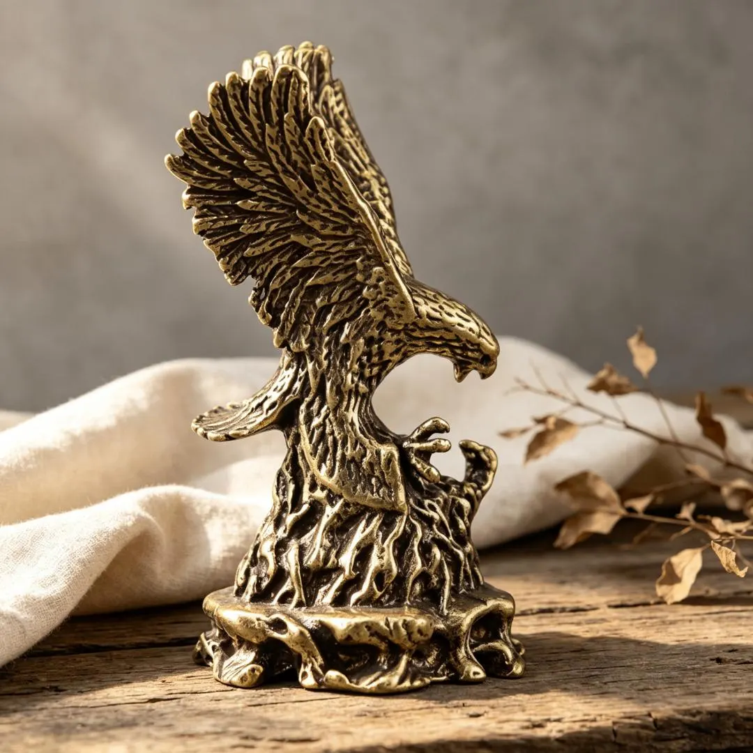 Vintage Solid Brass Eagle Figurine Handmade Copper Hawk Statue Mini Desk Ornament Home Decor Gift — Copper figurine image 7