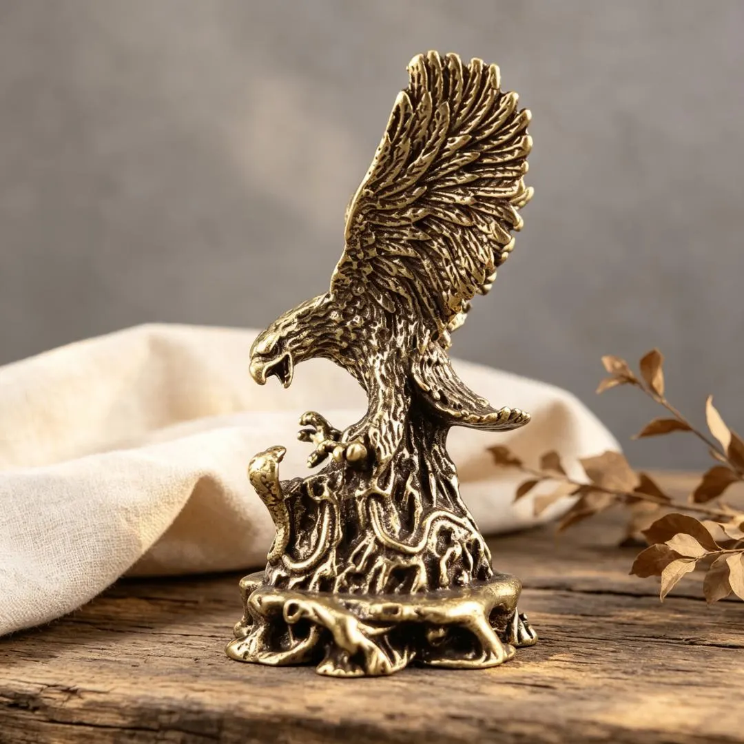 Vintage Solid Brass Eagle Figurine Handmade Copper Hawk Statue Mini Desk Ornament Home Decor Gift — Copper figurine image 1