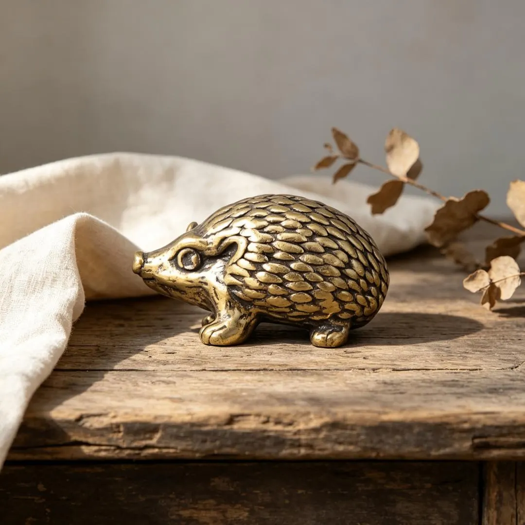 Vintage Solid Brass Hedgehog Figurine — Copper figurine image 1