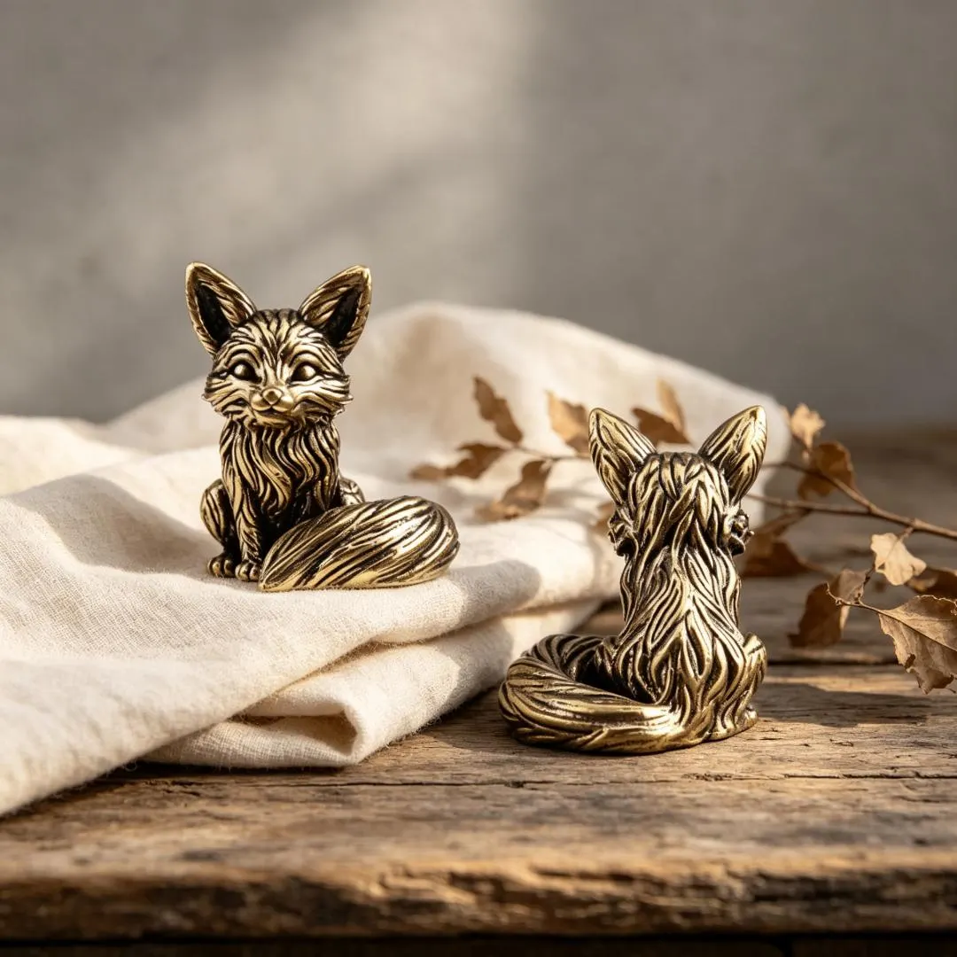 Vintage Solid Brass Fox Figurine — Copper figurine image 3