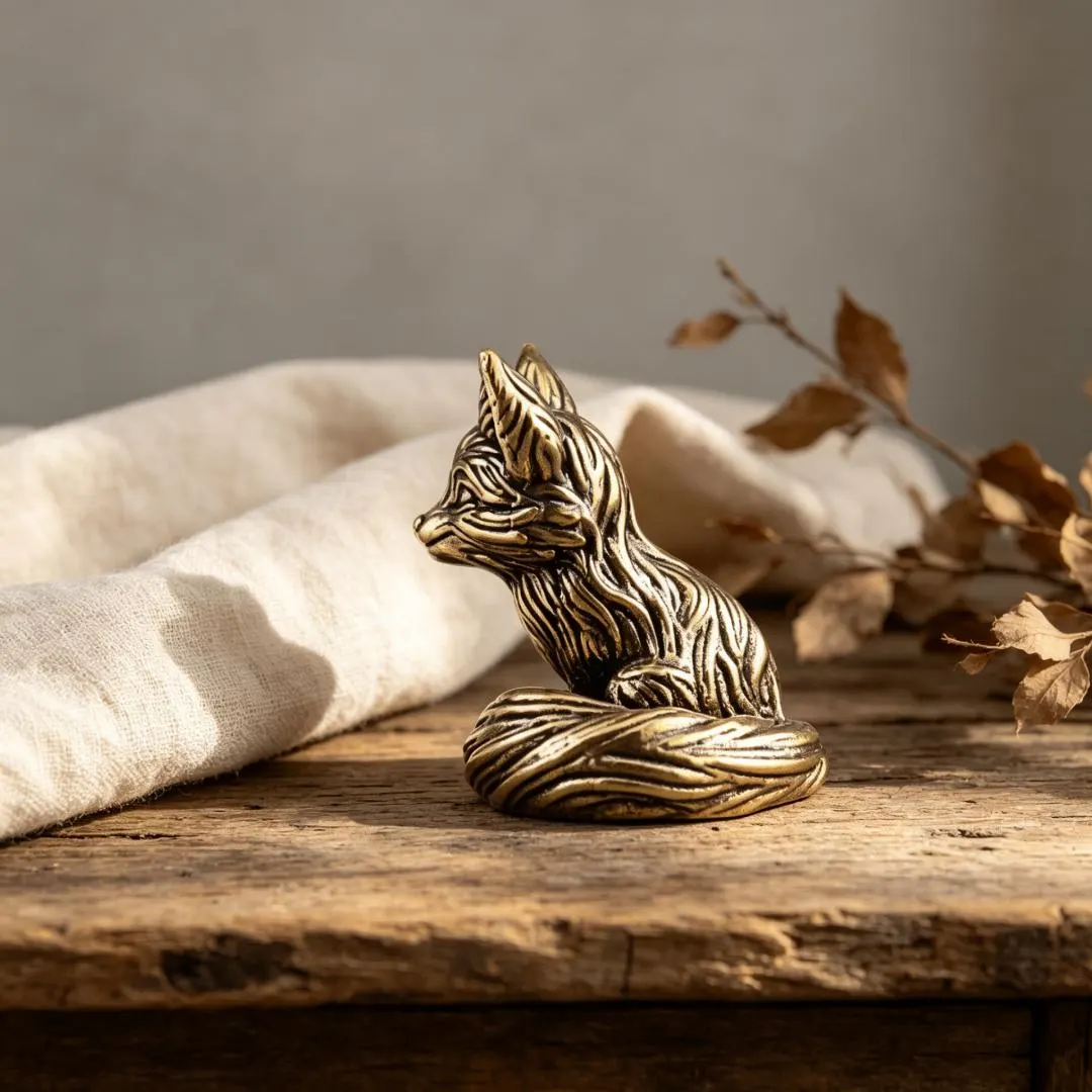 Vintage Solid Brass Fox Figurine — Copper figurine image 4