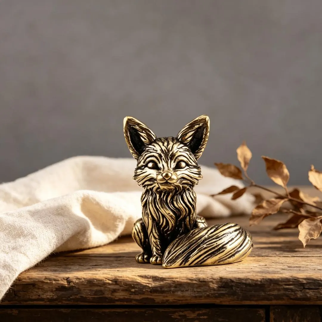 Vintage Solid Brass Fox Figurine — Copper figurine image 1