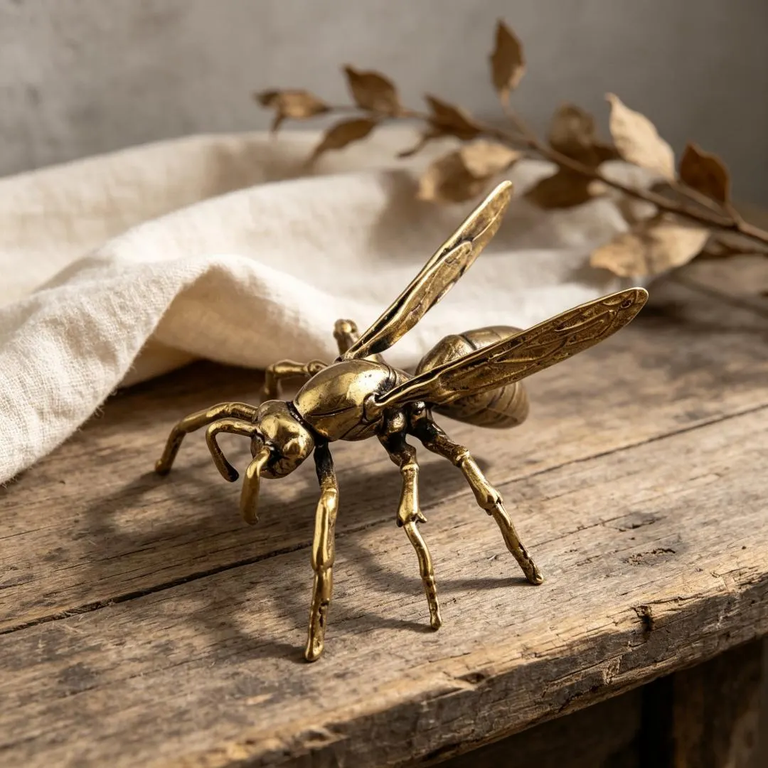 Vintage Solid Brass Wasp Figurine — Copper figurine image 4
