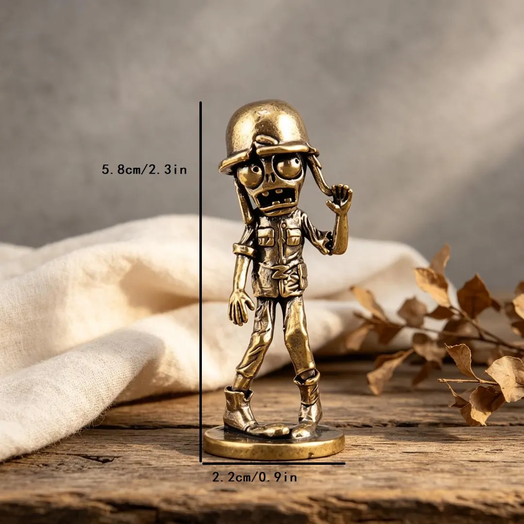 Vintage Solid Brass Zombie Figurine Set — Copper figurine image 3