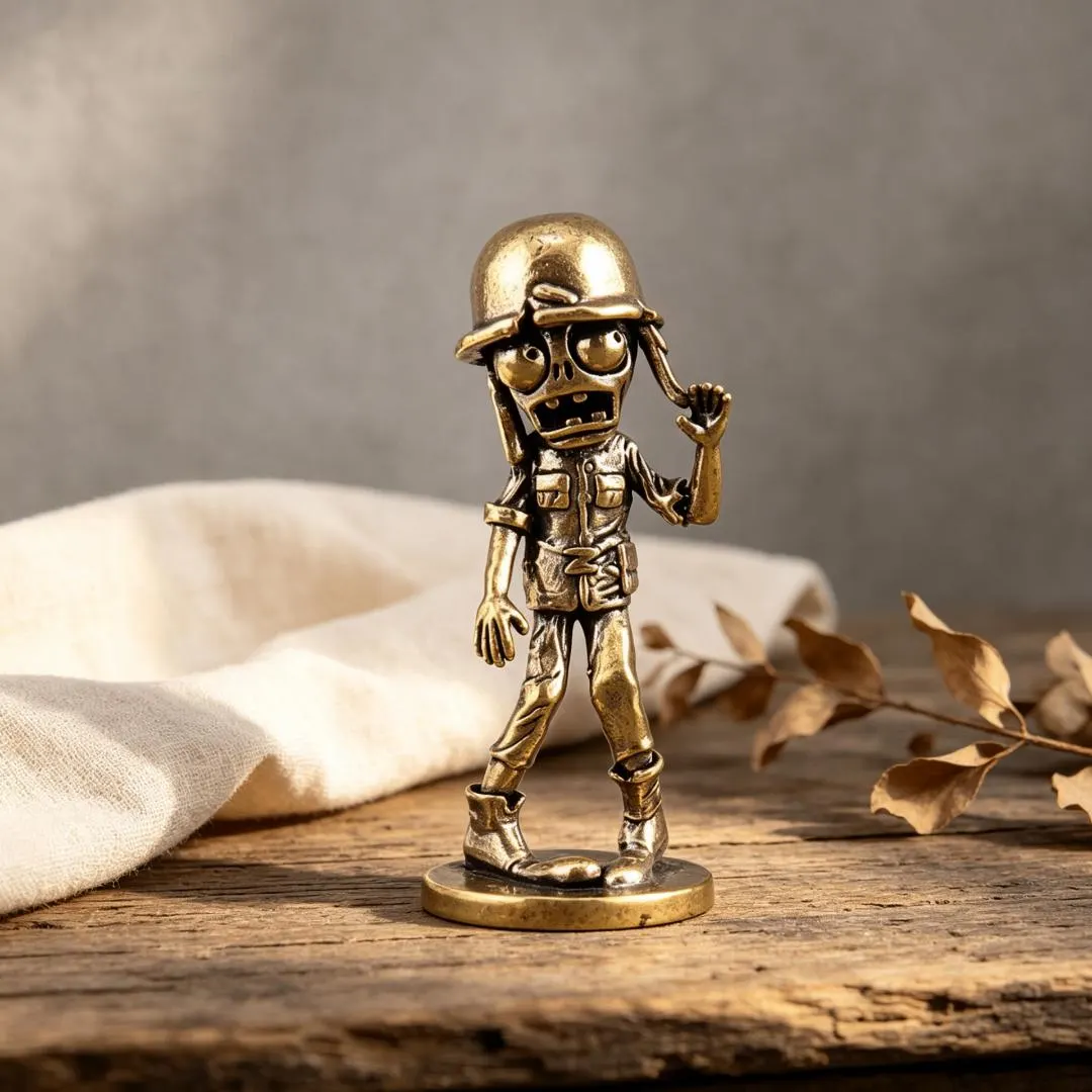 Vintage Solid Brass Zombie Figurine Set — Copper figurine image 4