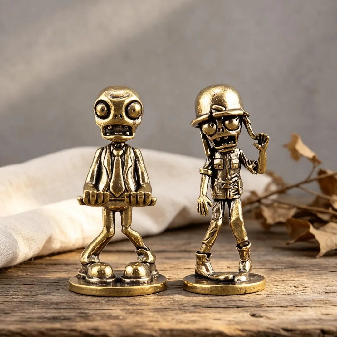 Vintage Solid Brass Zombie Figurine Set — Copper figurine image 5