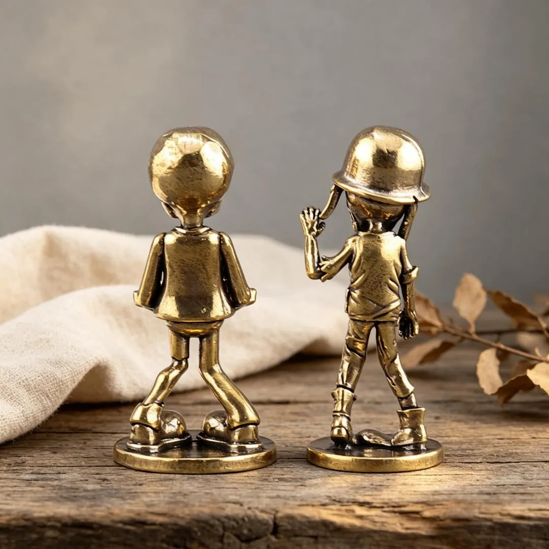 Vintage Solid Brass Zombie Figurine Set — Copper figurine image 6
