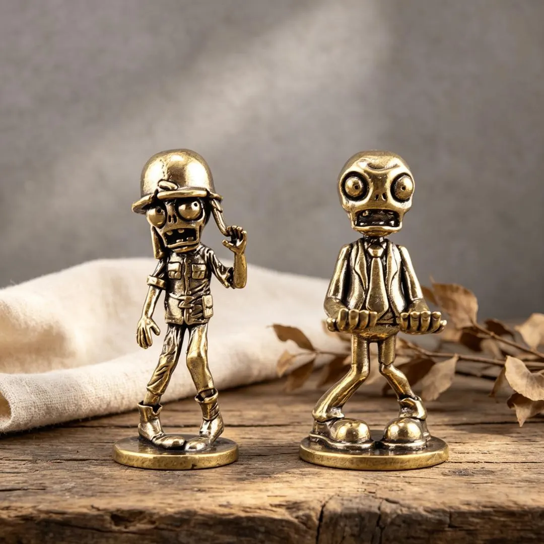 Vintage Solid Brass Zombie Figurine Set — Copper figurine image 1