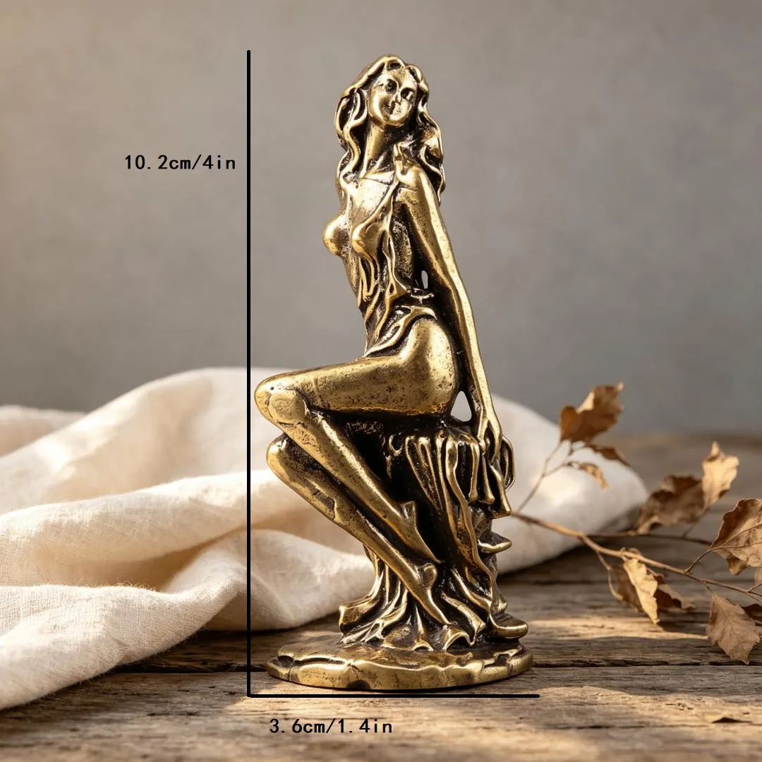 Vintage Handcrafted Brass Sitting Lady Figurine — Copper figurine image 3