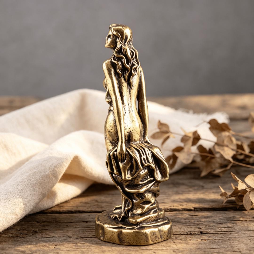 Vintage Handcrafted Brass Sitting Lady Figurine — Copper figurine image 9