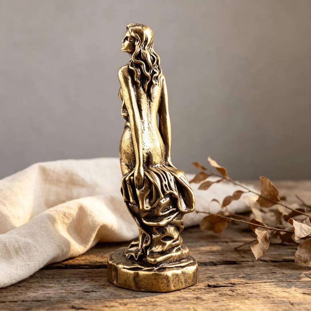Vintage Handcrafted Brass Sitting Lady Figurine — Copper figurine image 10