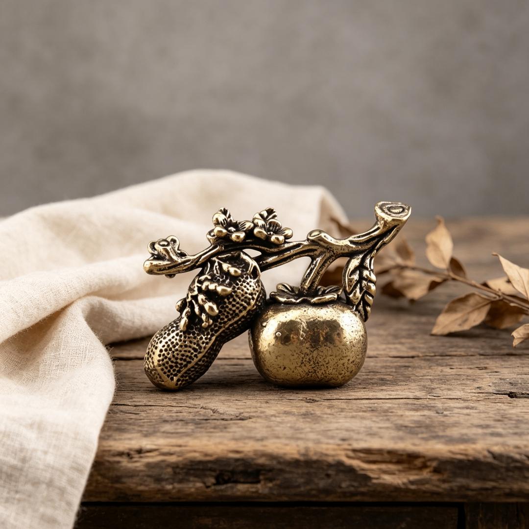 Vintage Handmade Brass Persimmon Peanut Figurine — Copper figurine image 3