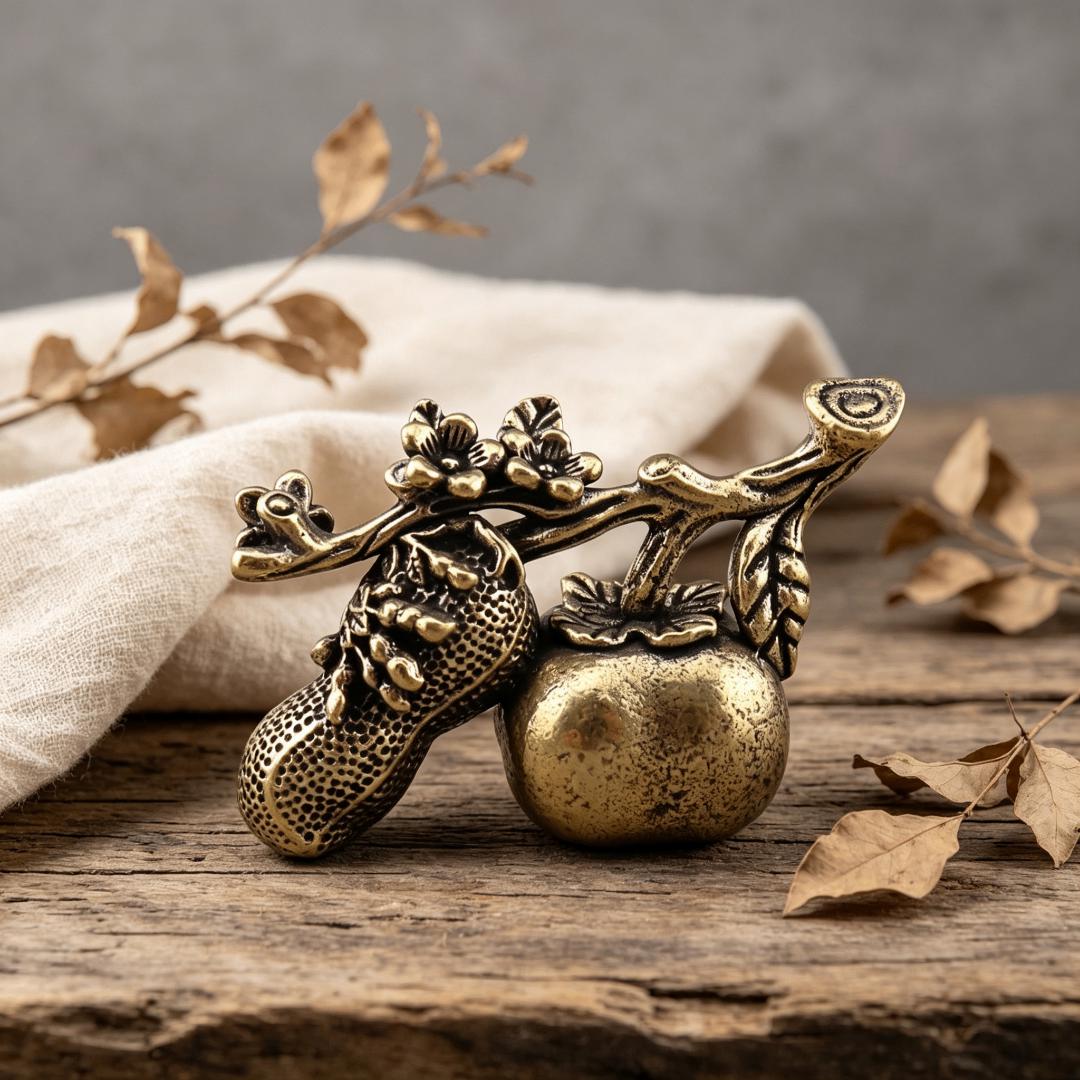 Vintage Handmade Brass Persimmon Peanut Figurine — Copper figurine image 4