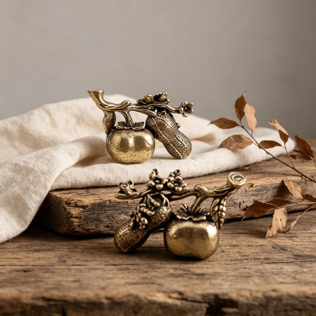 Vintage Handmade Brass Persimmon Peanut Figurine — Copper figurine image 5