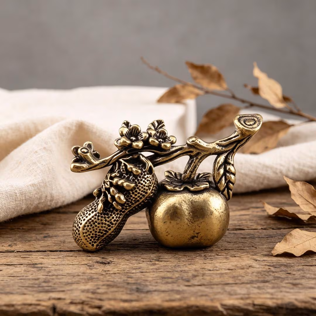 Vintage Handmade Brass Persimmon Peanut Figurine — Copper figurine image 1